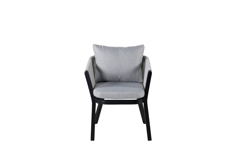 Virya spisebordsstol med gr&aring; hynder og sort stel