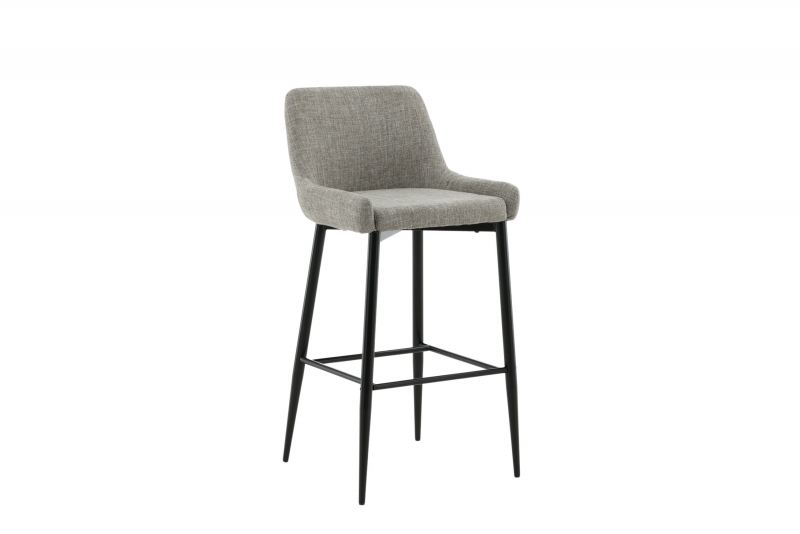 Plaza barstol med ryglæn 77cm i beige polyesterhør og sort stål
