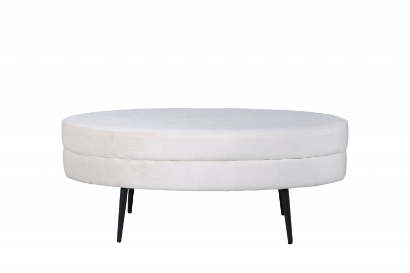 Otto Ottoman oval 100x40cm hvid fløjl med sorte ben
