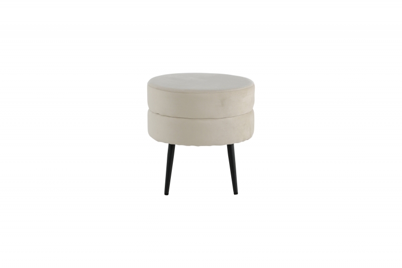 Pot puf Ø40cm med lys beige Teddy velour og sorte ben