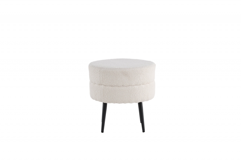 Pot puf Ø40cm med hvid Teddy velour og sorte ben