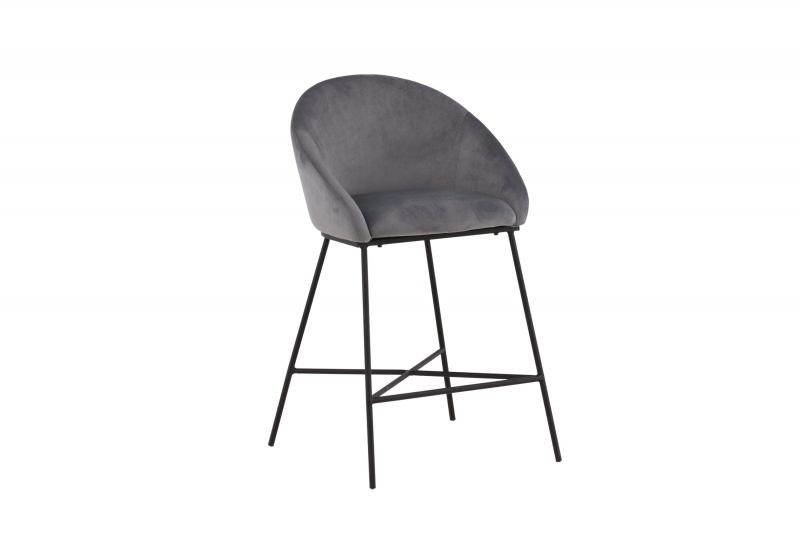 Barstol med højde 67cm og mørkegrå velour med sort metalstel