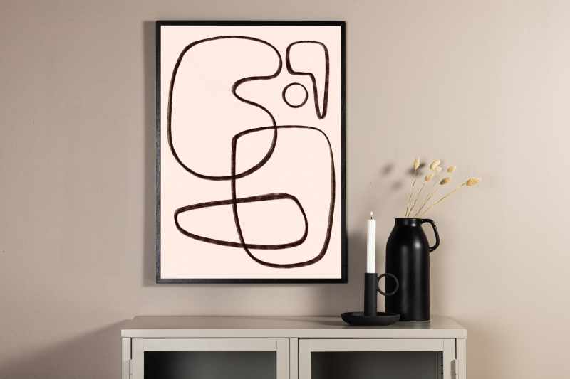Plakat Line art 21x30cm med sort-hvid abstrakt stregkunst