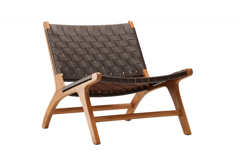 Rike loungestol i teak og PU brun