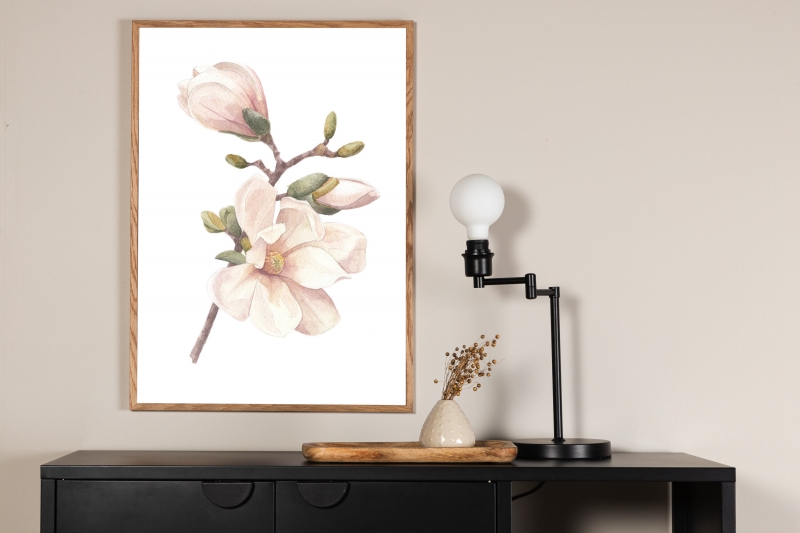 Akvarelplakat 21x30cm med kirsebærgren i rosa og grøn