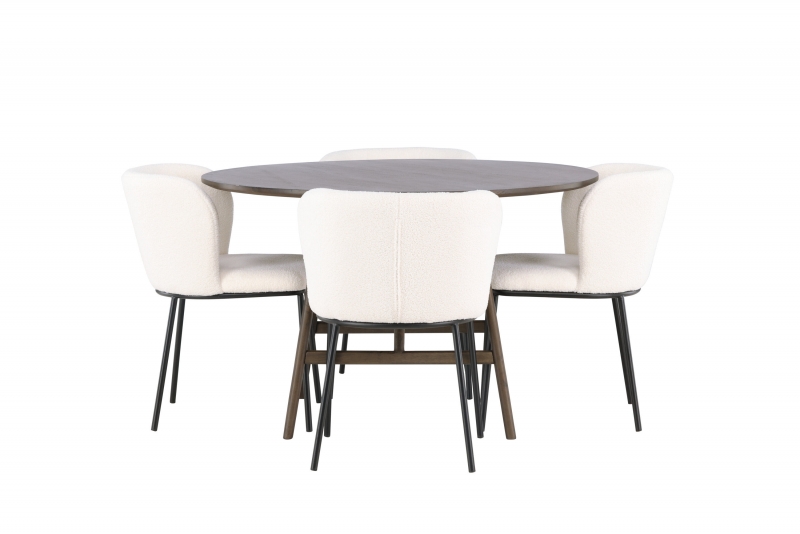 Kaseidon spisebordssæt Ø100cm brun med 4 Edina hvide stole