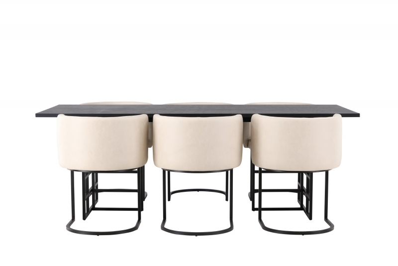 Ystad spisebordssæt 220x100cm sort med 6 Simrishman beige stole