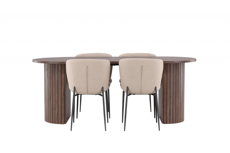 Härön spisebordssæt 200x90cm mocca med 4 Modesto beige stole