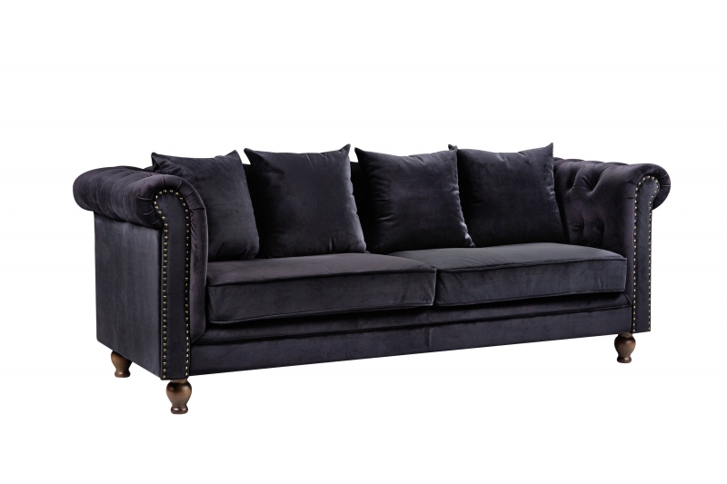 Velvet 3-personers sofa 217cm sort velour og træ