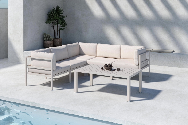 Copacabana hjørne loungesofa 3 + 2 modul med hynder og bord beige