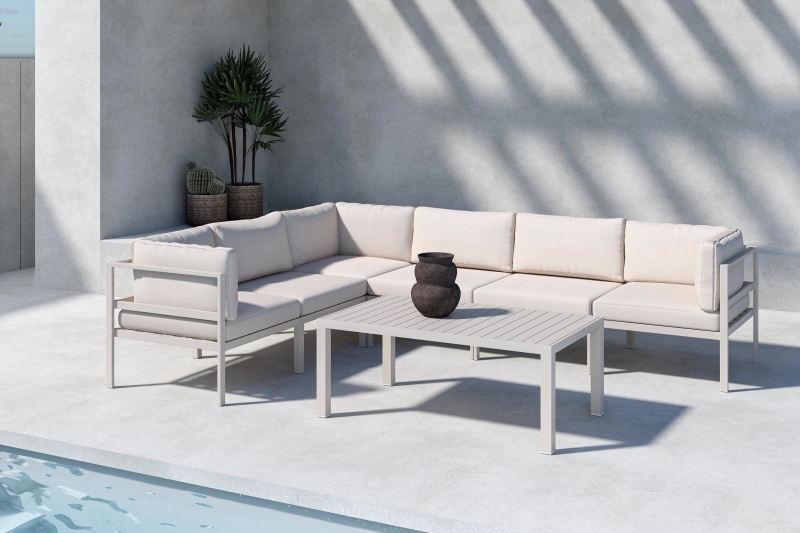 Copacabana hjørne loungesofa 3 + 3 modul med hynder og bord beige