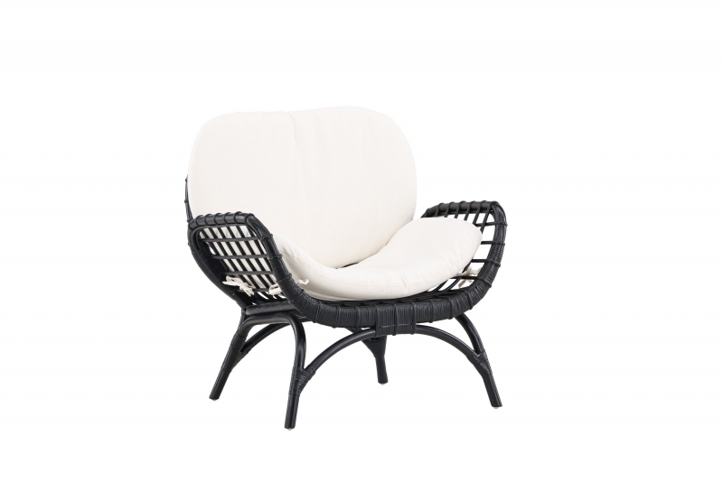 Moana havestol i sort rattan med hvide hynder