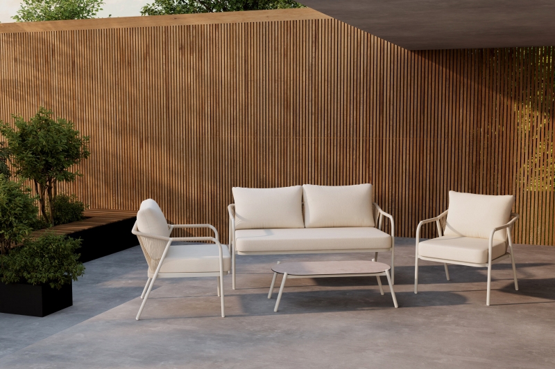 Sicily loungesæt med sofa 2 stole og bord akacietræ beige