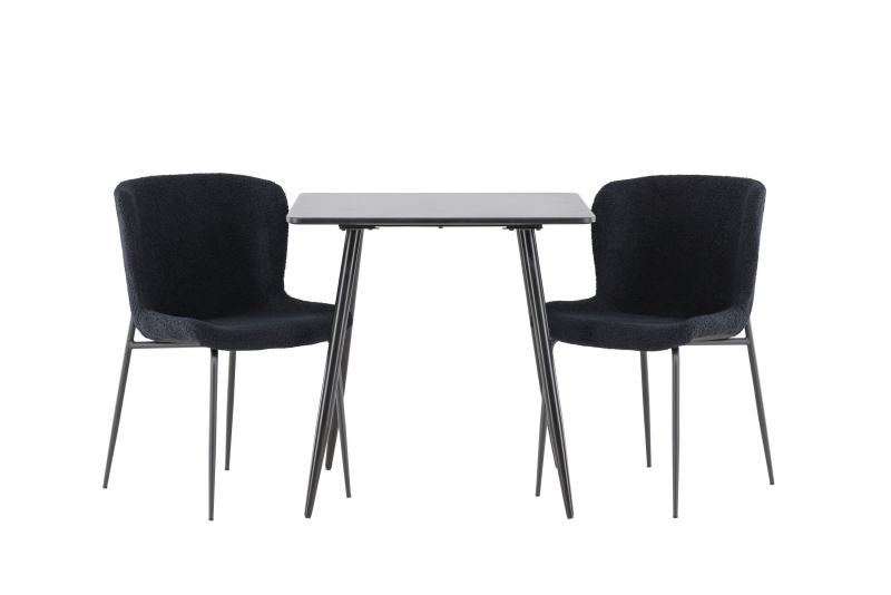 Polar spisebordssæt 75x75cm sort med 2 sorte Modesto stole