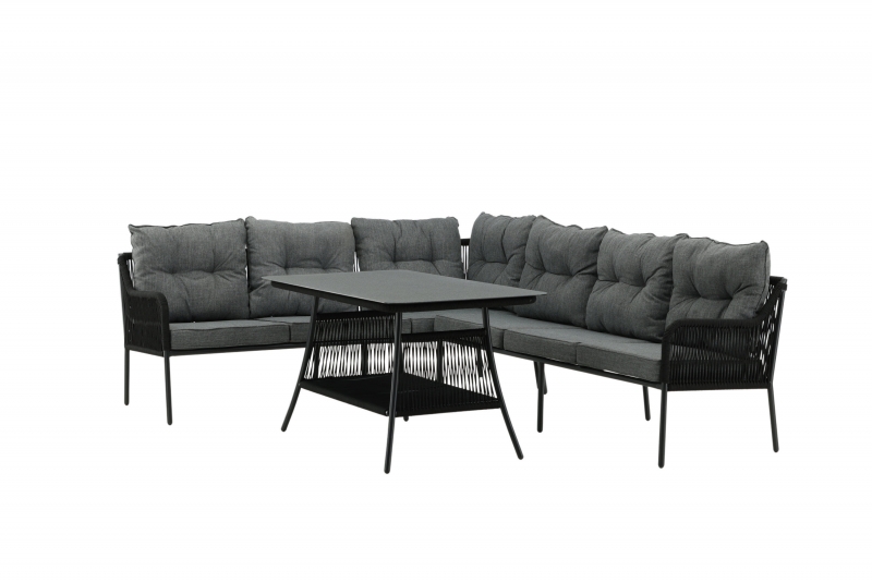 Berlin udend&oslash;rs loungehj&oslash;rnesofa og bord sort