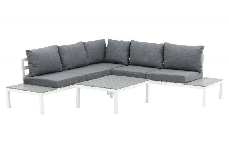 Odense sofagruppe med hynder og bord hvid