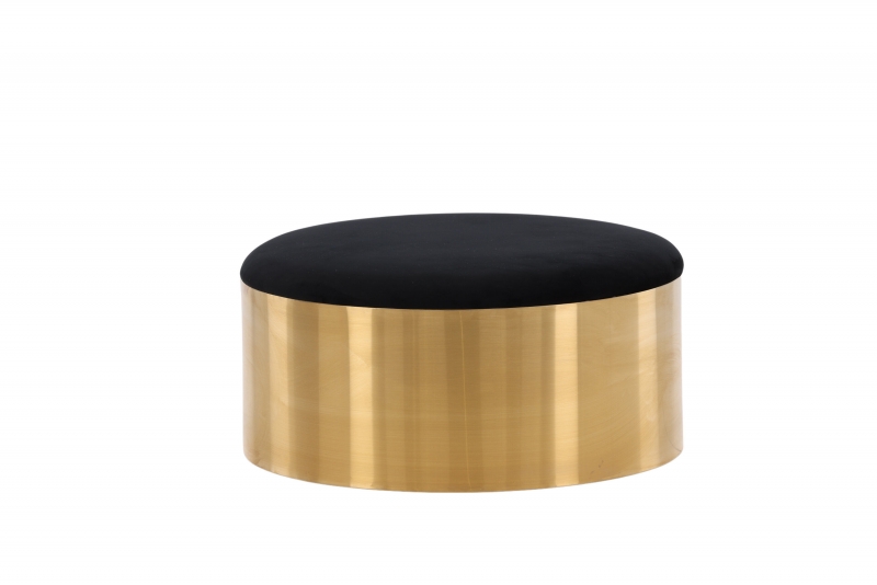 Puff stol Ø75cm guld med sort velour sæde