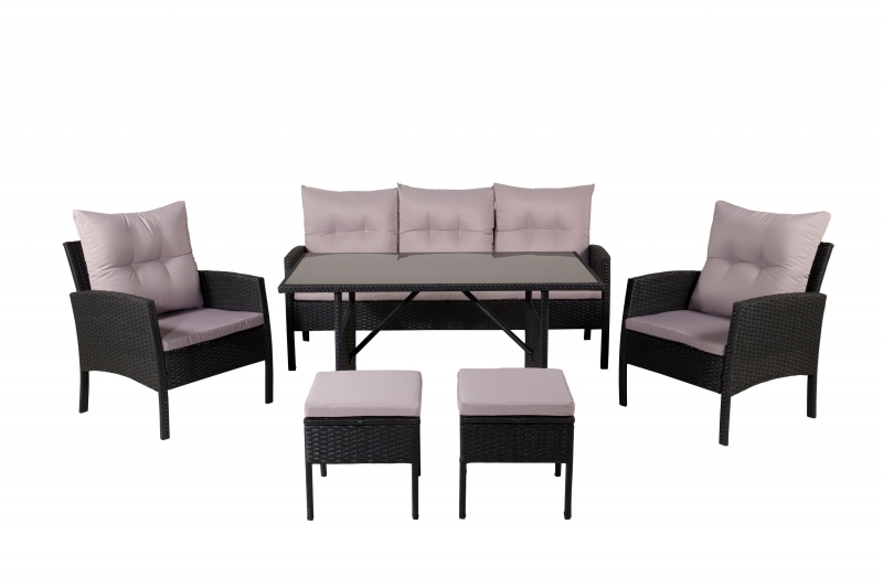 Knock outdoor loungegruppe med sofa, stole, skamler og bord