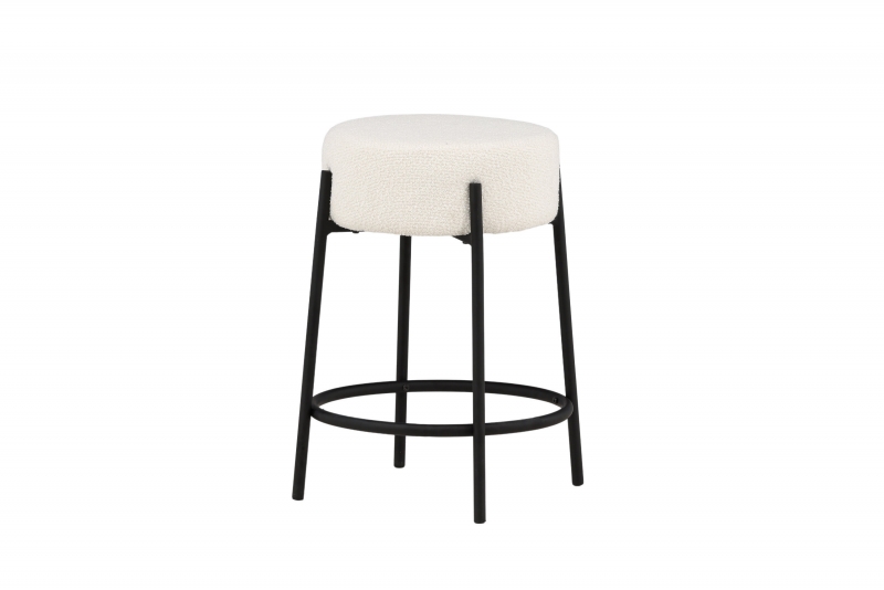 Tucson barstol 60 cm i hvid boucle med sorte stålben