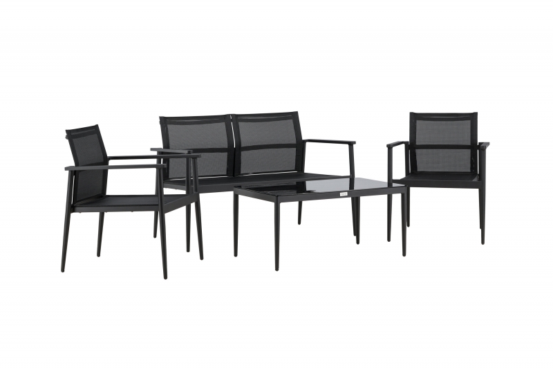 Break loungesæt med sofa 2 stole og bord sort