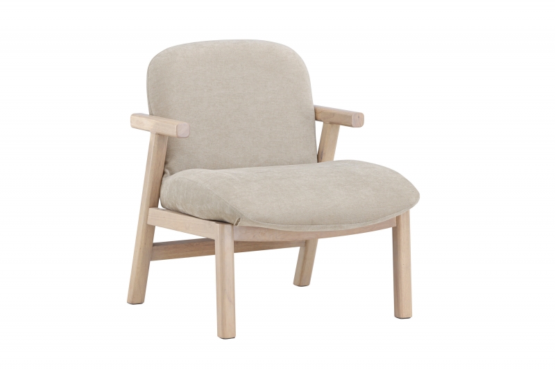 Rile lænestol i hvidlakeret træ med beige stof