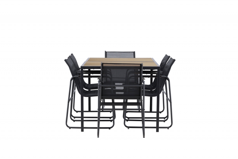 Lampedusa havem&oslash;bels&aelig;t med bord 160cm og 6 sorte stole