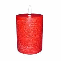Bloklys LED Ø7.5x10 cm med 3D flamme rød
