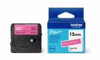 Brother BTAG-L33 12mm labeltape, Hvid på pink 12mm