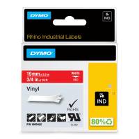 Dymo tape Rhino 19mmx5,5m farvet vinyl hvid på rød