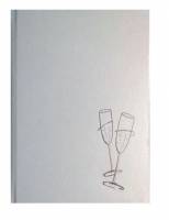 Gæstebog med champagneglas i sølv tryk 23x25cm hvid perlemor
