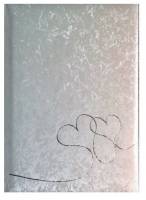 Gæstebog med sølv hjerter 23x25cm hvid satin