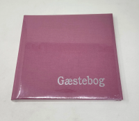 Gæstebog med sølvtryk 23x25cm fuchsia lærred