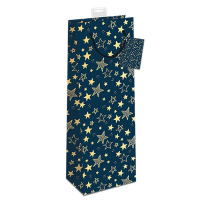 Gavepose til flaske blå med guld stjerner 12x10x39cm