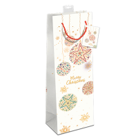 Gavepose til flaske hvid Merry Christmas 12x10x39cm