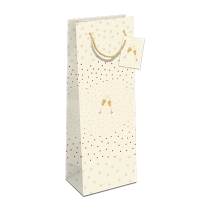 Gavepose til flaske hvid med Champagneglas 12x39x10cm bæredygtig