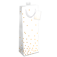 Gavepose til flaske hvid med guldprikker 12x10x39cm