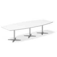 Office konferencebord bådformet 320x120cm hvid med alugråt stel