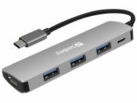 Sandberg USB-C Dock HDMI+3xUSB+PD 100W aluminium