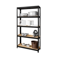 StelCon st&aring;lreol med 5 kraftige MDF-hylder 180x90x45cm sort