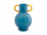 Vase Fiesta Ø15cm glas blå med gule håndtag