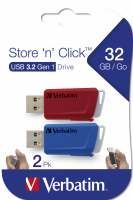 Verbatim Store 'n' Click USB Drive 32GB 2 stk pakke med rød og blå