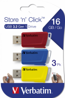 VerbatimStore 'n' Click USB Drive 16GB (3-pack) Red/Blue/Yellow
