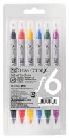 ZIG Clean Color Pen med dobbeltspids, sæt a 6 farver