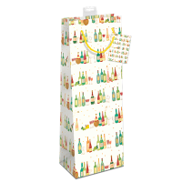 Gavepose til flaske hvid med farvede flasker 12x10x39cm