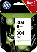 HP 3JB05AE 304 original Value Pack 2 pakker sort-farve