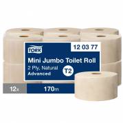 Tork toiletpapir Mini Jumbo T2 120377 FSC 2-lags natur, 12 ruller