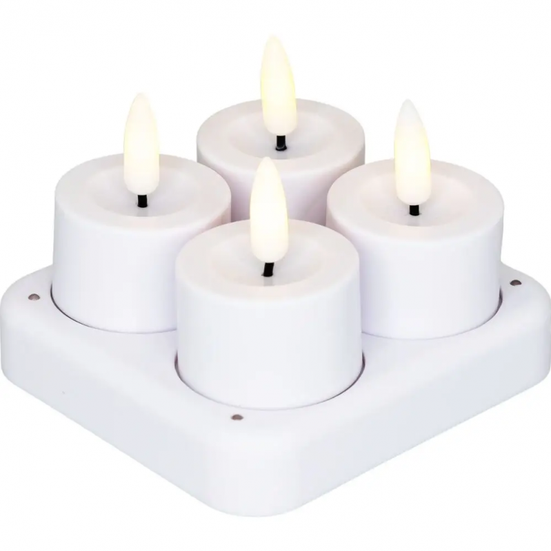 Cozzy ekstra LED fyrfadslys 5cm Ø3,9cm plast genopladelig hvid, 4 stk