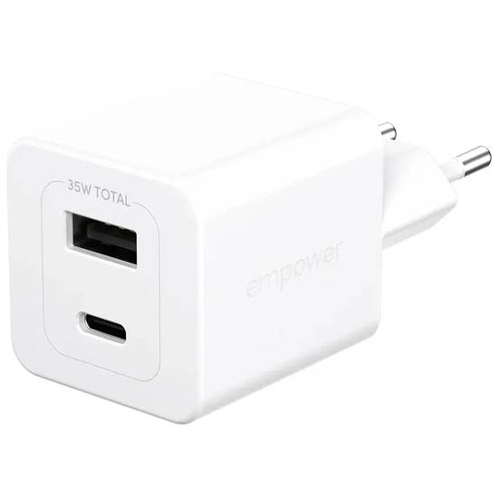 PanzerGlass empower by Turbo 35W GaN Adapter USB-C + USB-A hvid