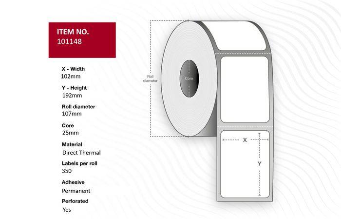 Capture Label 102 x 192 - Core 25. White. Uncoated