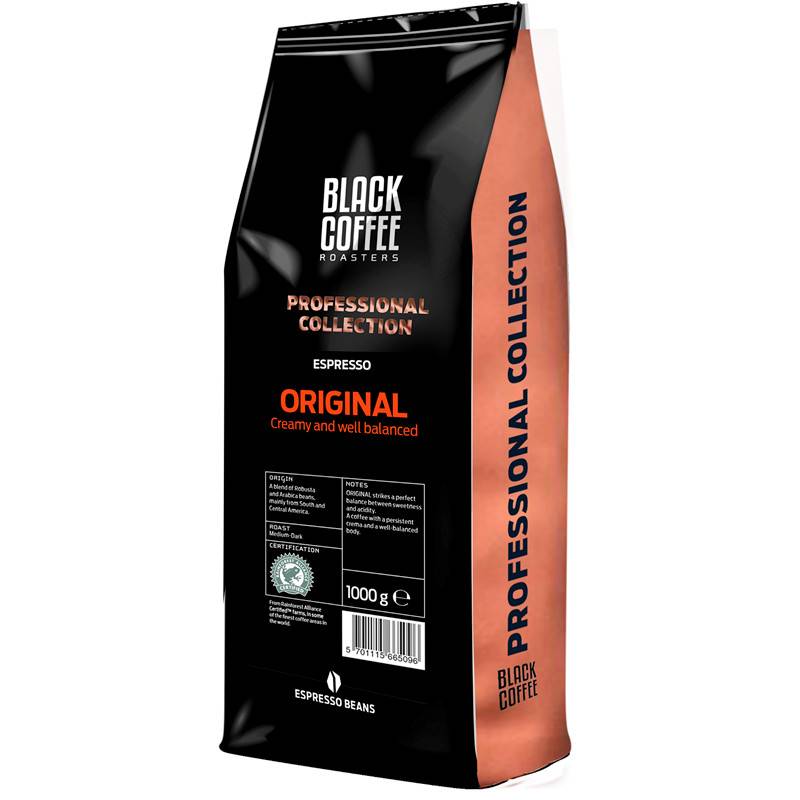 BKI Espresso Black Coffee Original helbønner Rainforest 1000g